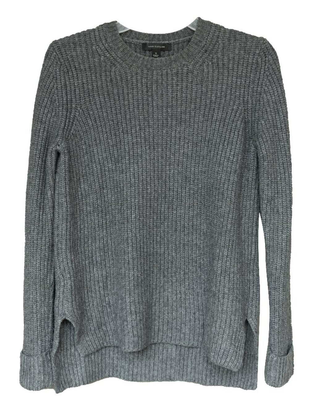 Ann Taylor Merino Wool Sweater Grey Alpaca Fisherman Mariner Rib Knit Capsule
